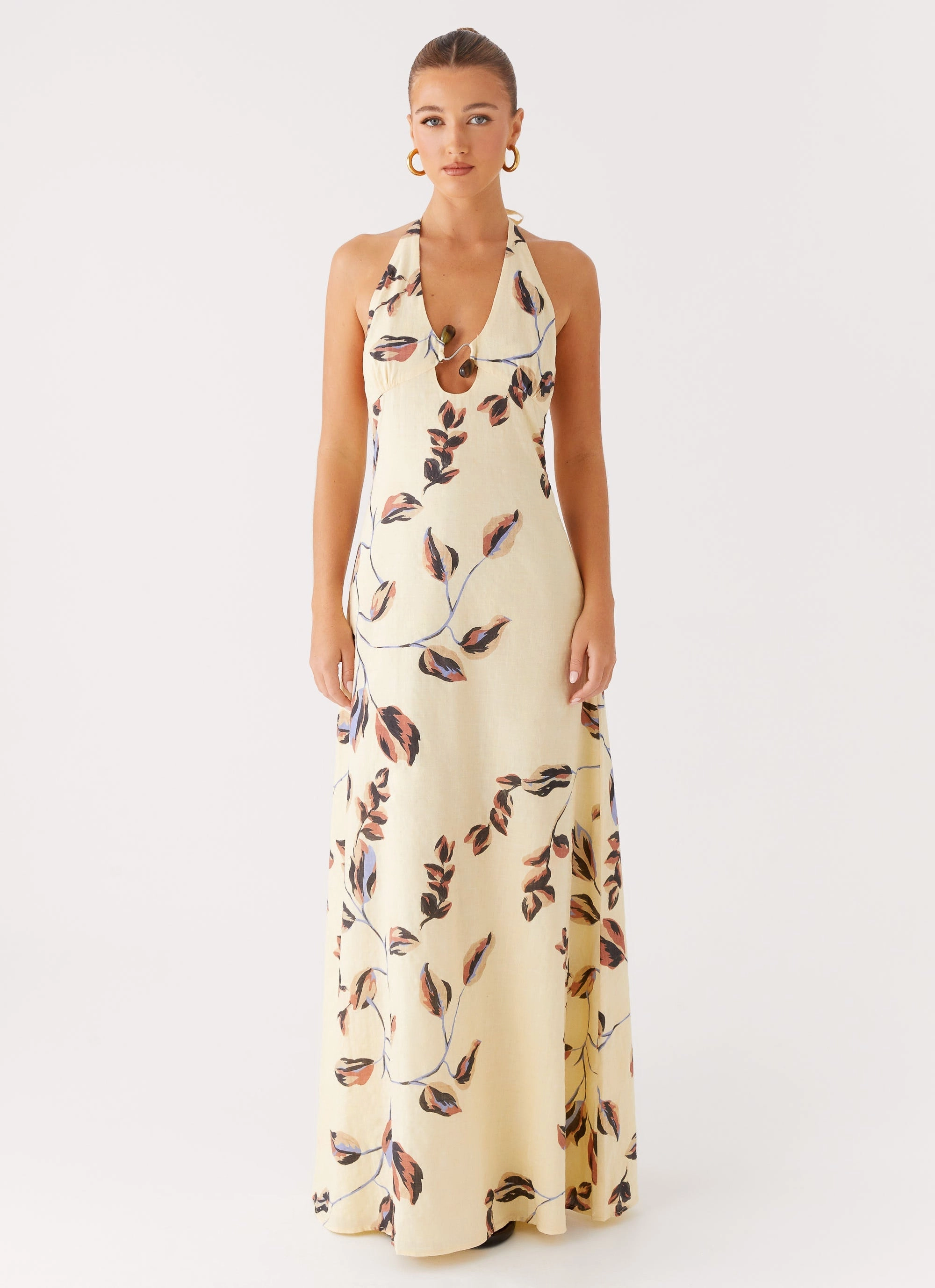 Elvina Halter Neck Maxi Dress - Buttercream Bliss Grace Vibe