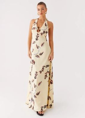 Luxurious Texture Elvina Halter Neck Maxi Dress - Buttercream Bliss