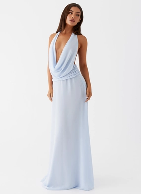 Elysia Chiffon Maxi Dress - Baby Blue Matte Fabric