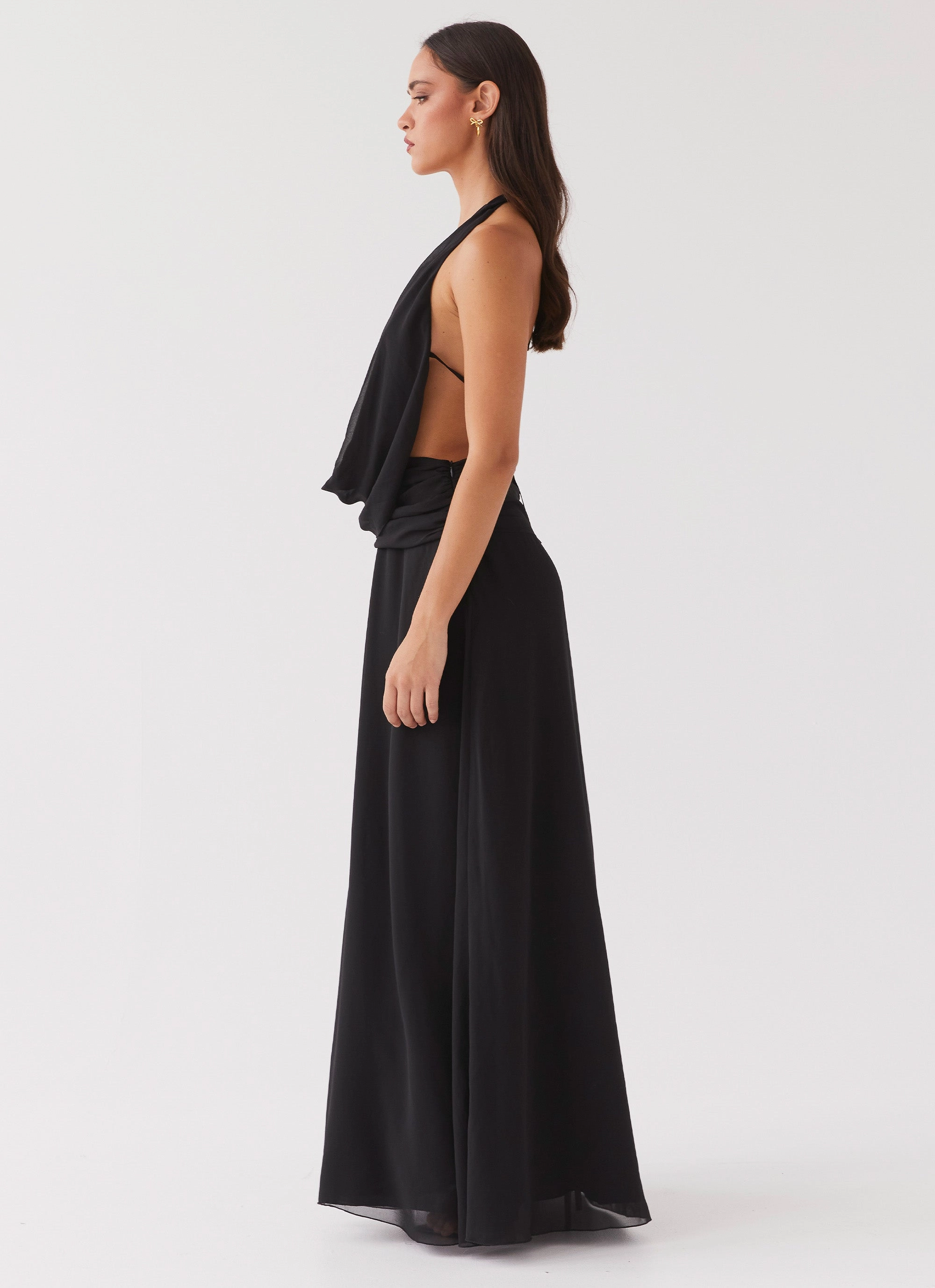 Trendy Appeal Hidden Zipper Elysia Chiffon Maxi Dress - Black
