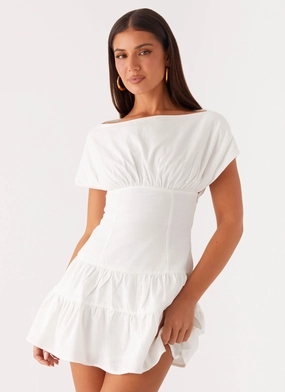 Ember Haze Boat Neck Mini Dress - Off White Fashion Look Mid Fit