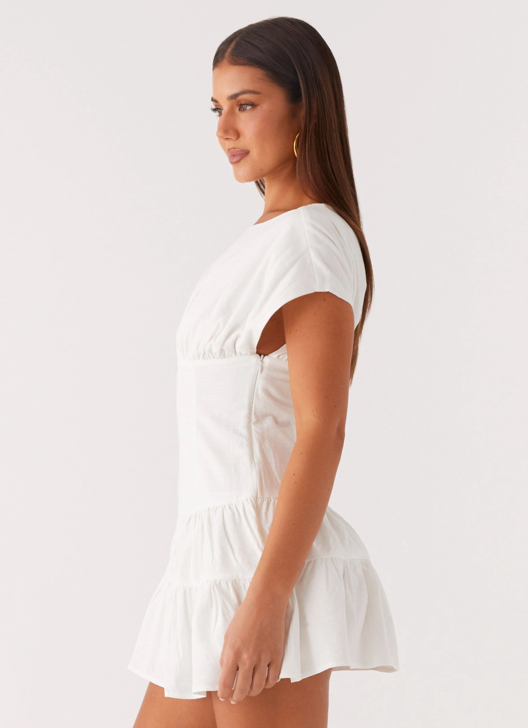 Ember Haze Boat Neck Mini Dress - Off White Celebration Wear