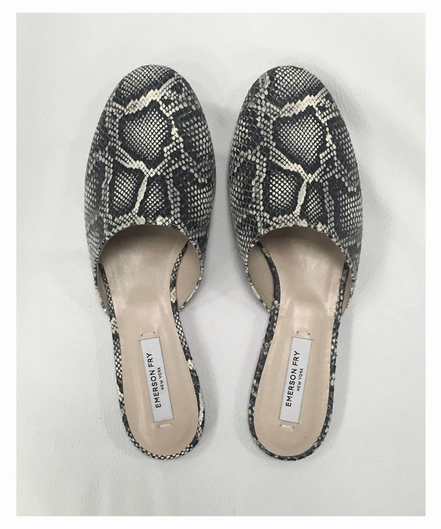 Embossed Leather Flat Mule In Cobra Easy Fit Soft Walk