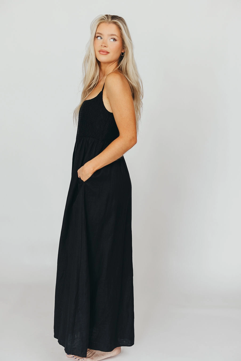Contemporary Style Josefina Smocked Maxi Dress in Black - Bump Friendly