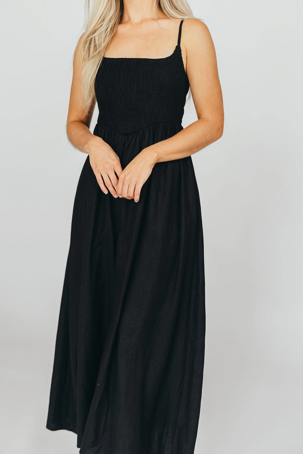 Josefina Smocked Maxi Dress in Black - Bump Friendly spring fresh