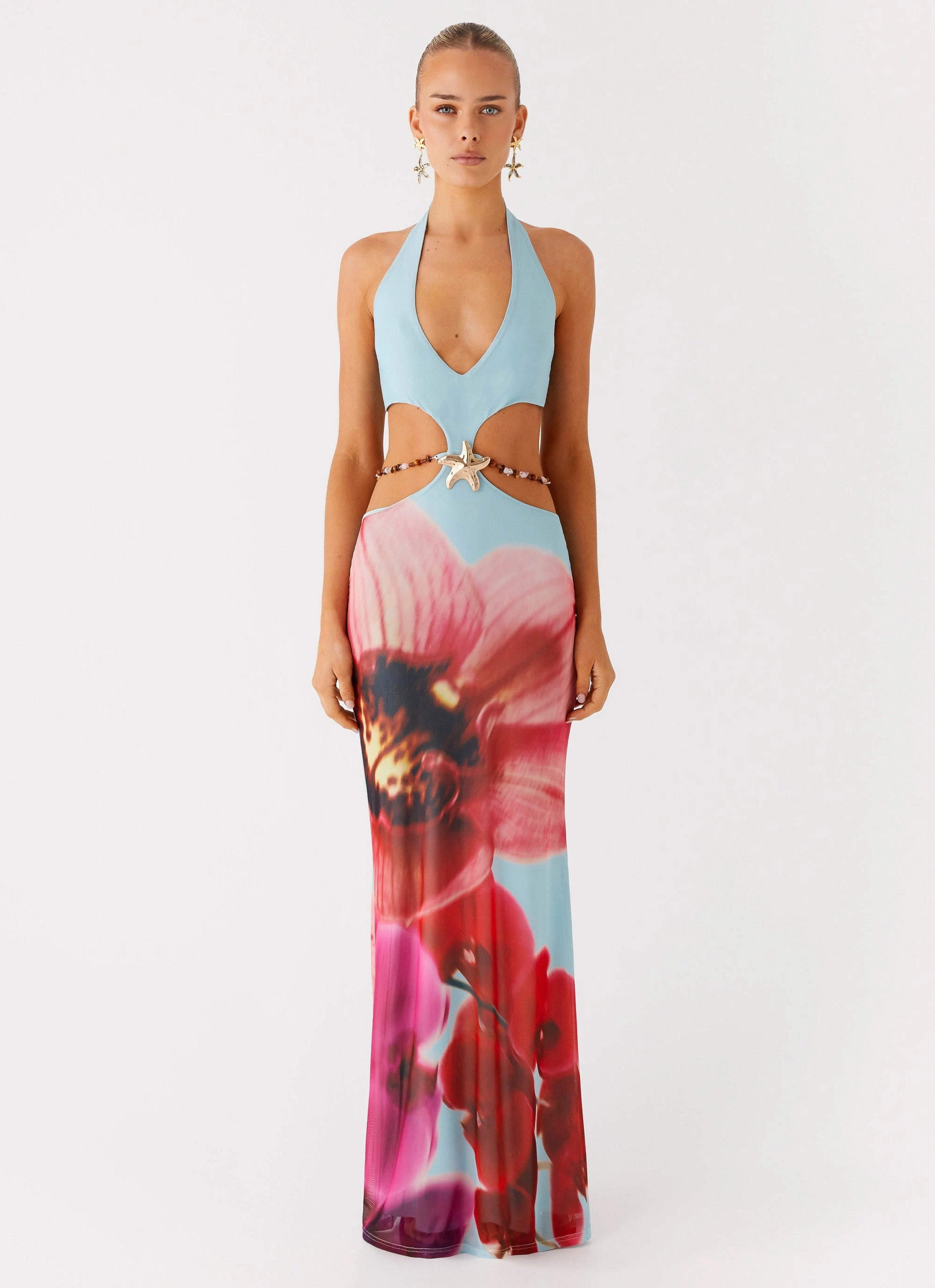 Time To Dance Maxi Dress - Turquoise Bloom Polished Cut