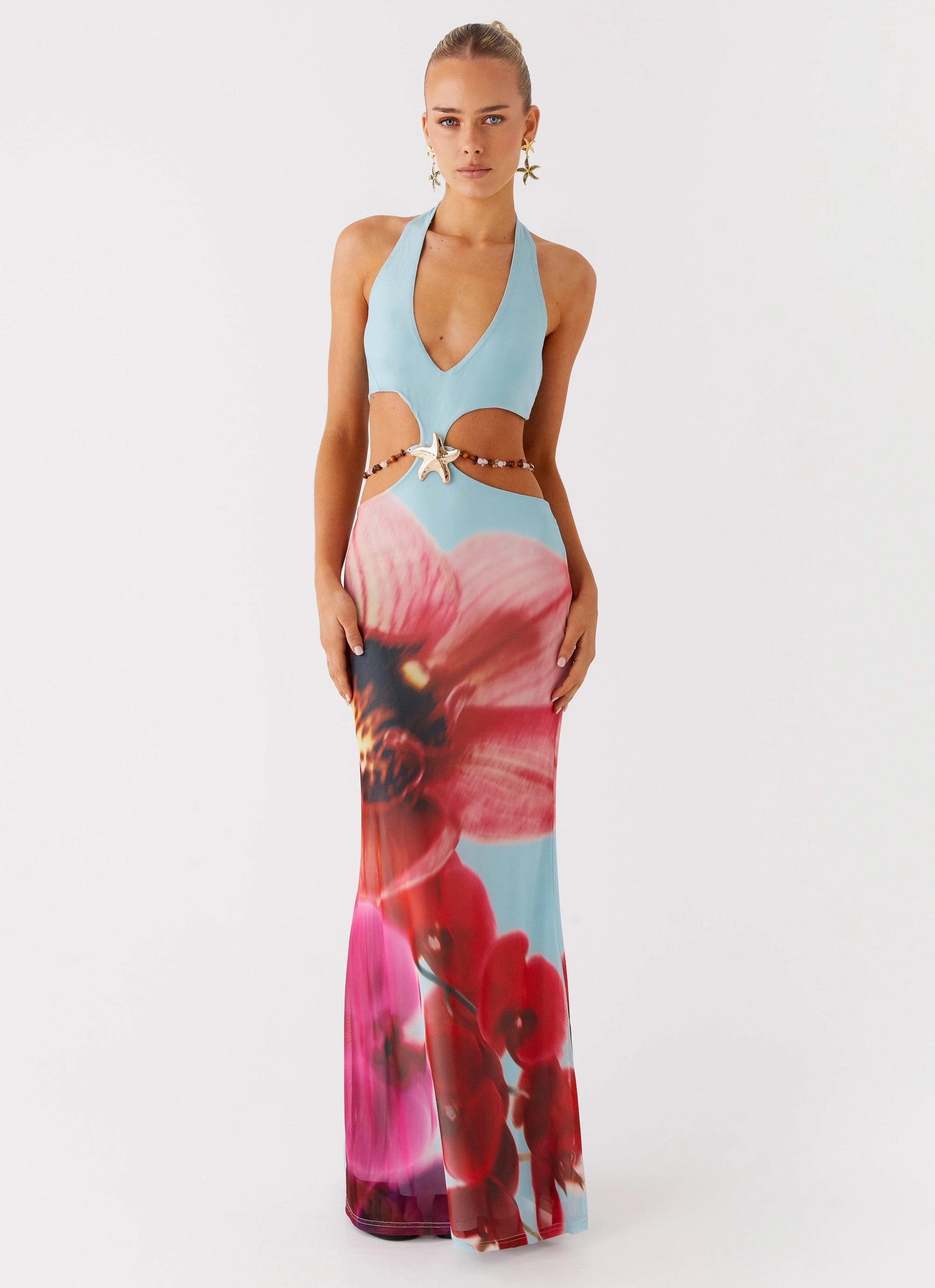 High Cut City Layer Time To Dance Maxi Dress - Turquoise Bloom