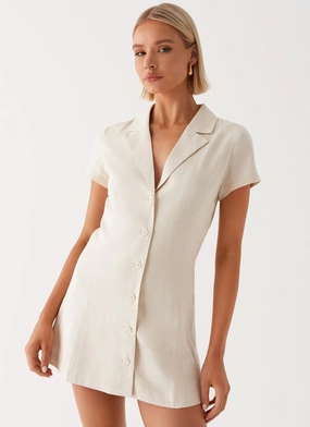 Travel Staple loose silhouette Russo Linen Mini Dress - Oatmeal