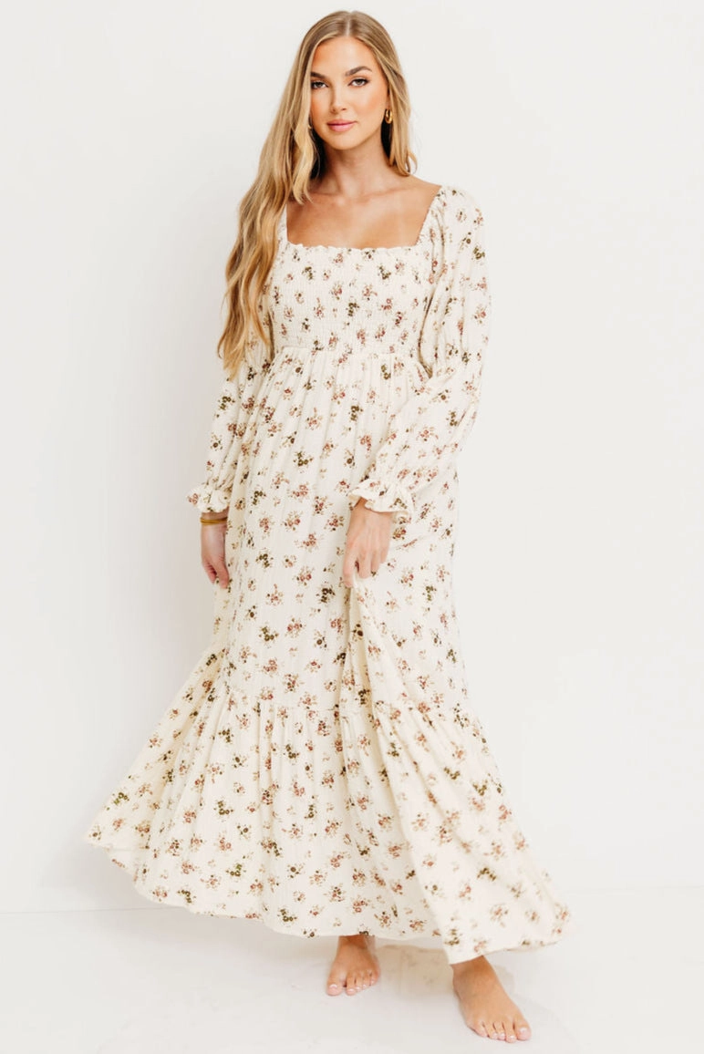 Polished Style Bless Touch Emerson Maxi Dress with Long Sleeves in Ivory