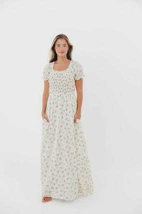 Emilia 100% Cotton Smocked Maxi Dress in Cream - Bump Friendly Style Upgrade