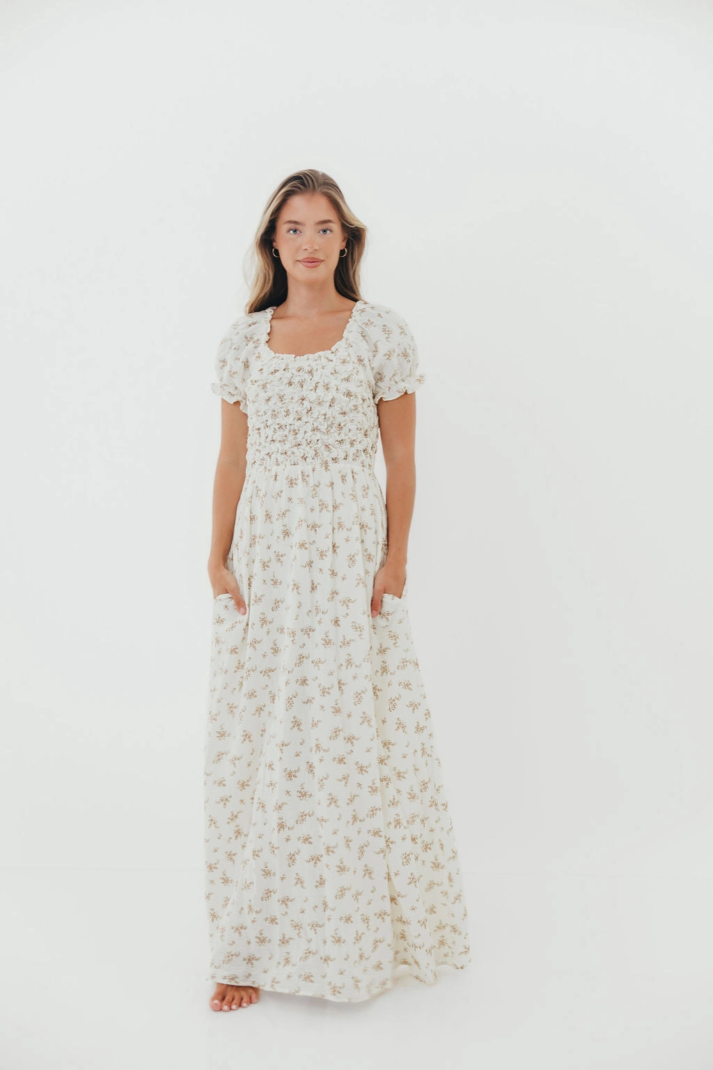 Emilia 100% Cotton Smocked Maxi Dress in Cream - Bump Friendly Style Upgrade
