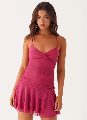 Emily Mini Dress - Fuchsia Peplum-Style