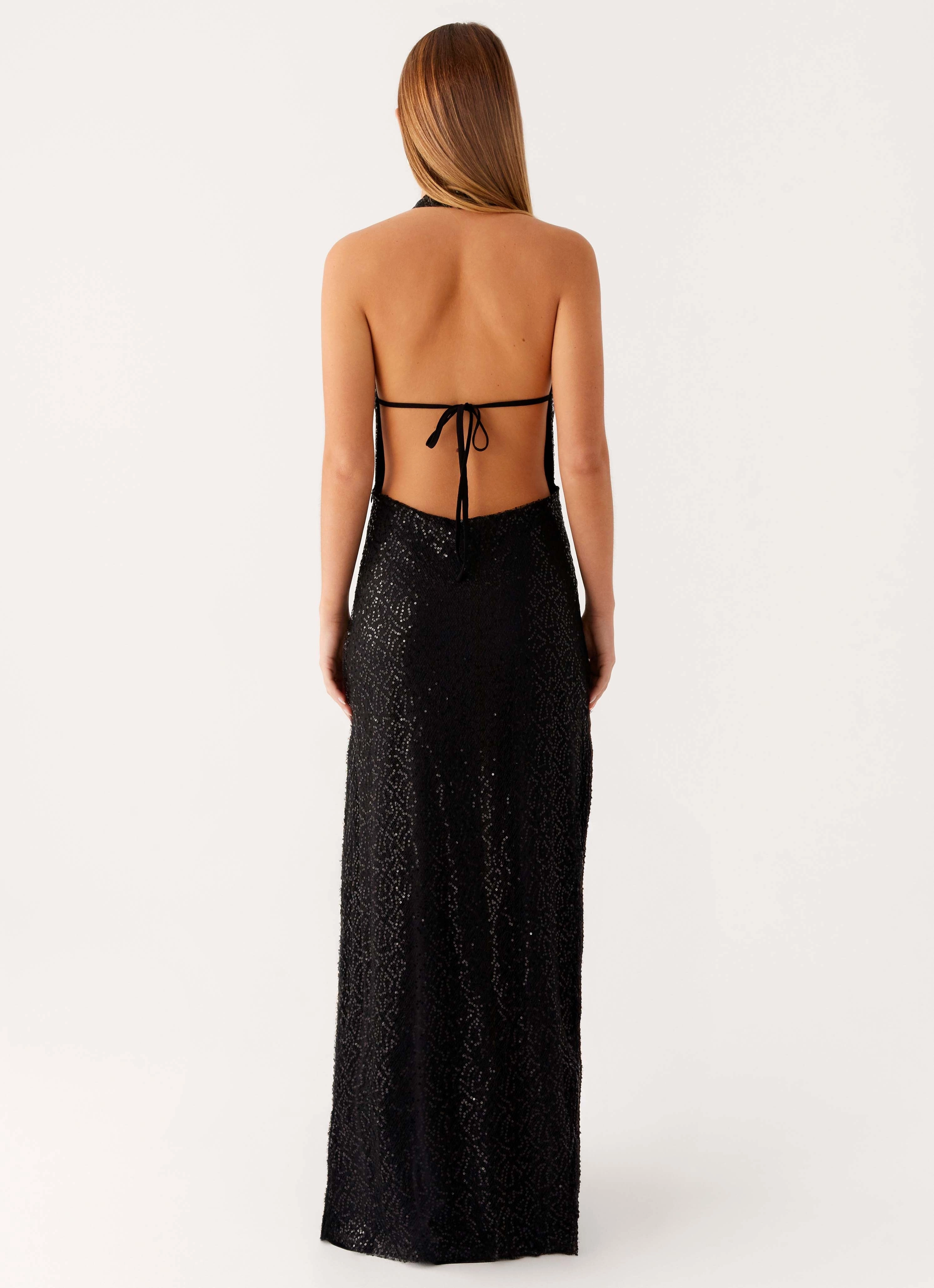knee-length Work-Ready Look Empire Sequin Maxi Dress - Black