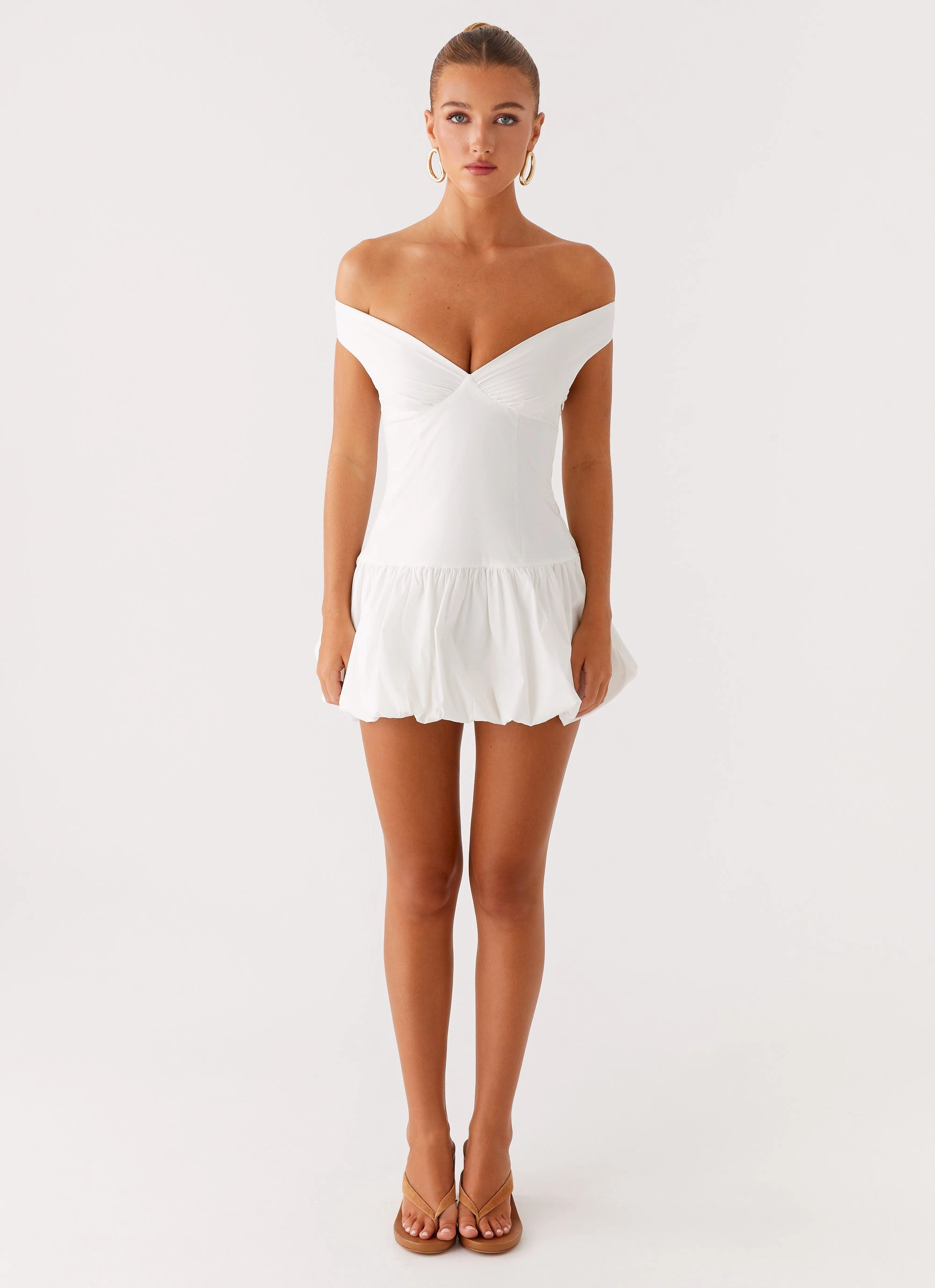 Endless Romance Off Shoulder Mini Dress - White Silky Silhouette Celebrity-Inspired