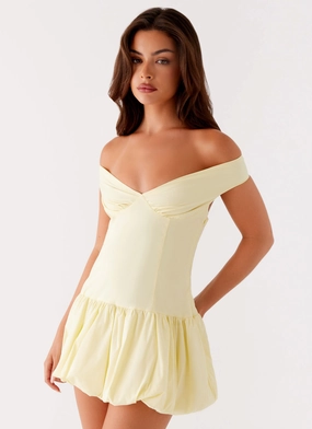 Endless Romance Off Shoulder Mini Dress - Yellow Dainty Finish