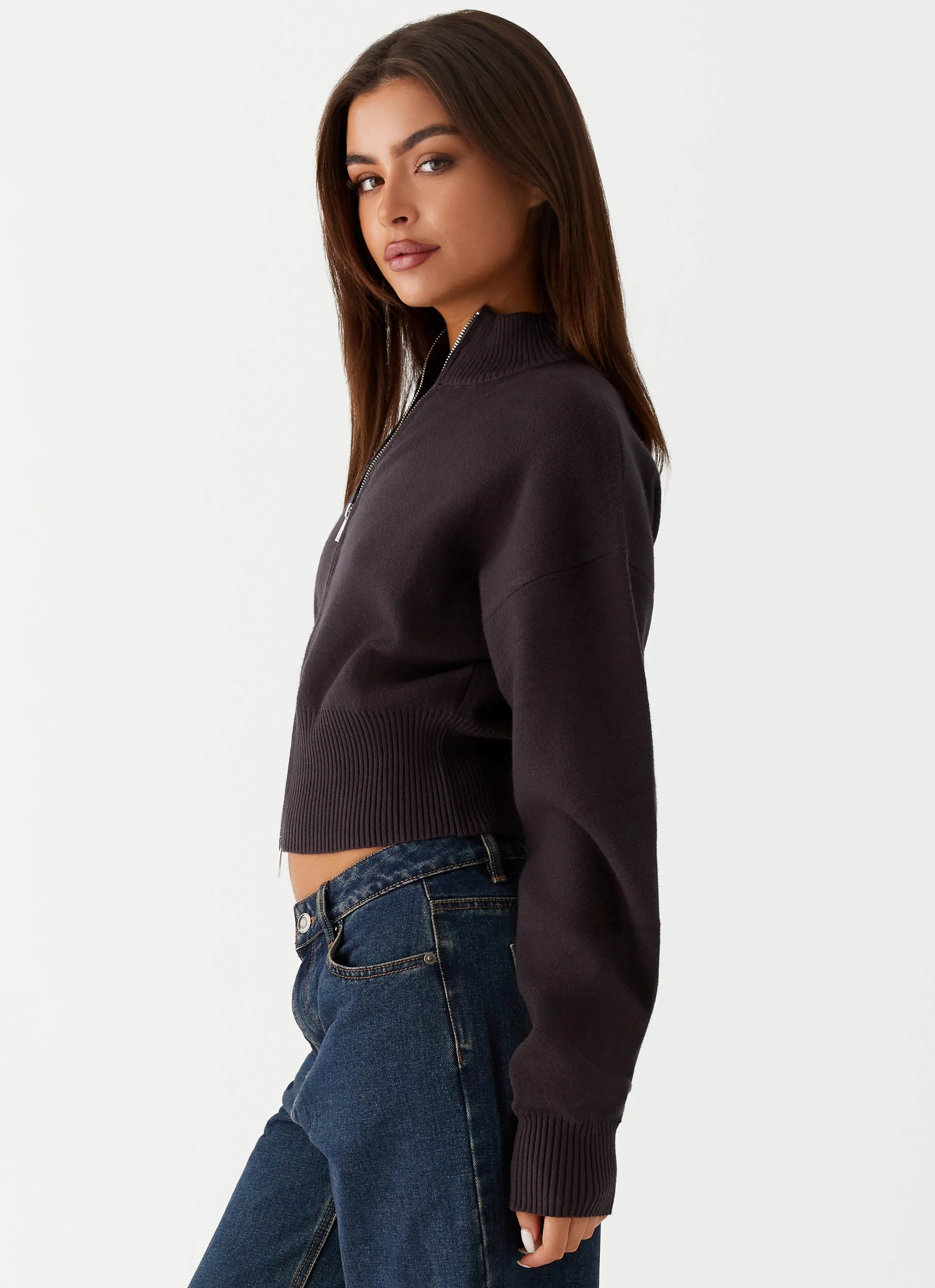 Episode High Neck Cardigan - Charcoal Active Fit