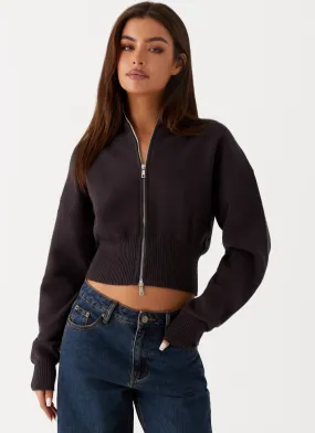 FleeceBacking Episode High Neck Cardigan - Charcoal