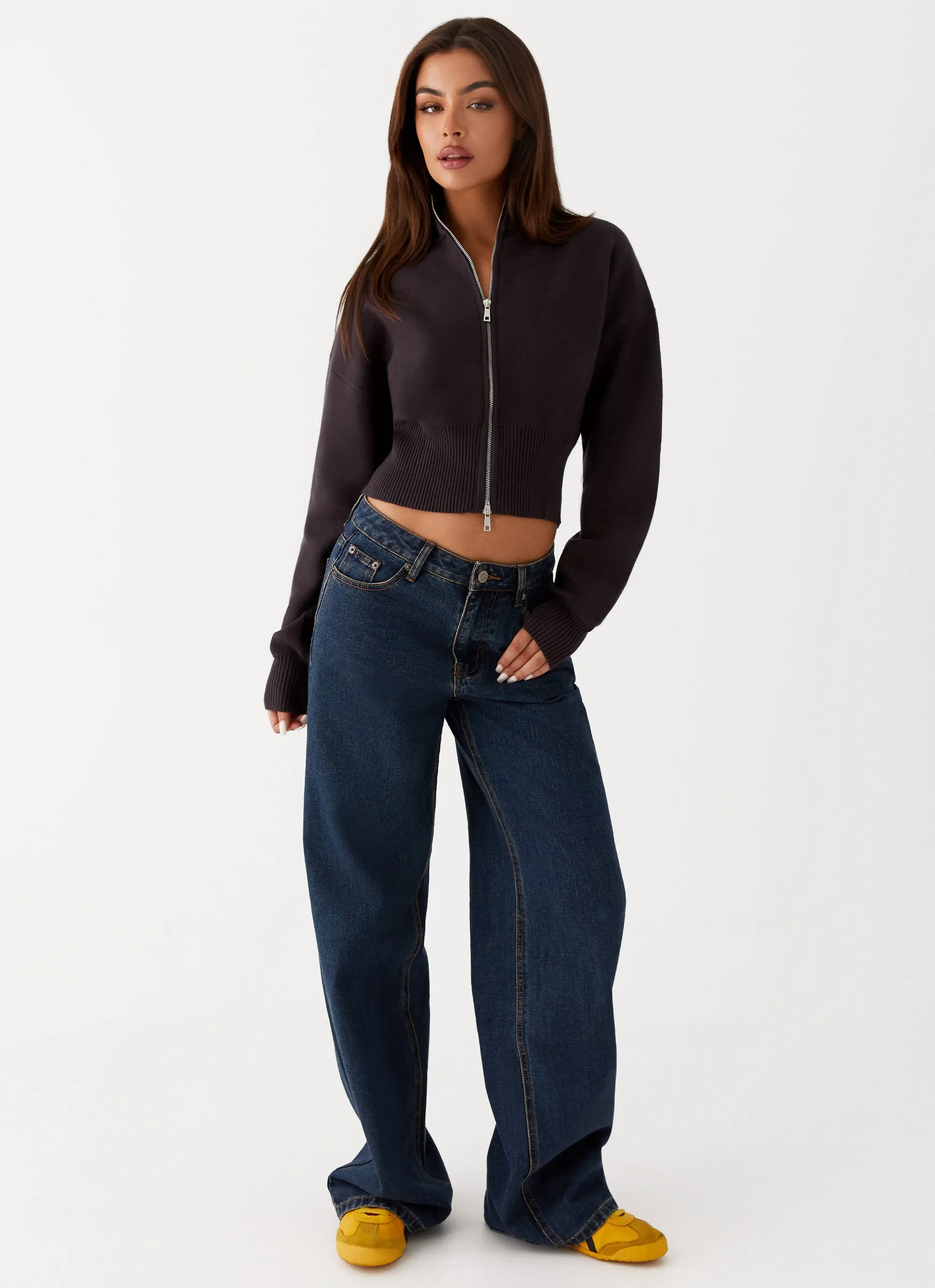 Episode High Neck Cardigan - Charcoal Luxury