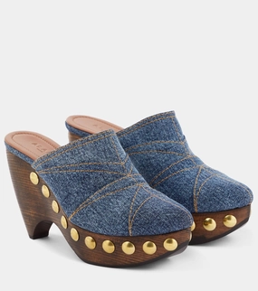 Easy To Slip Knit Material Preloved Women's Le Sabot Denim Mules In Blue