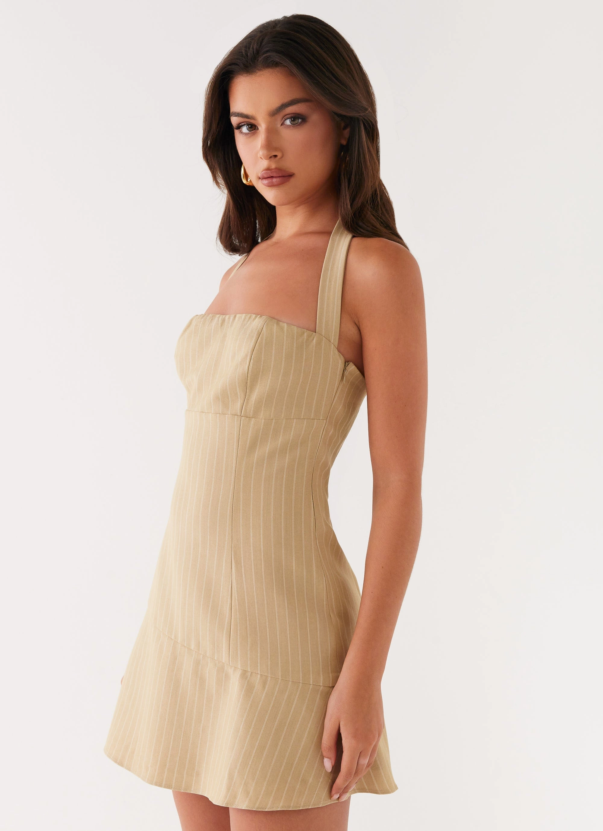 Classic and Modern Erica Mini Dress - Beige Stripe