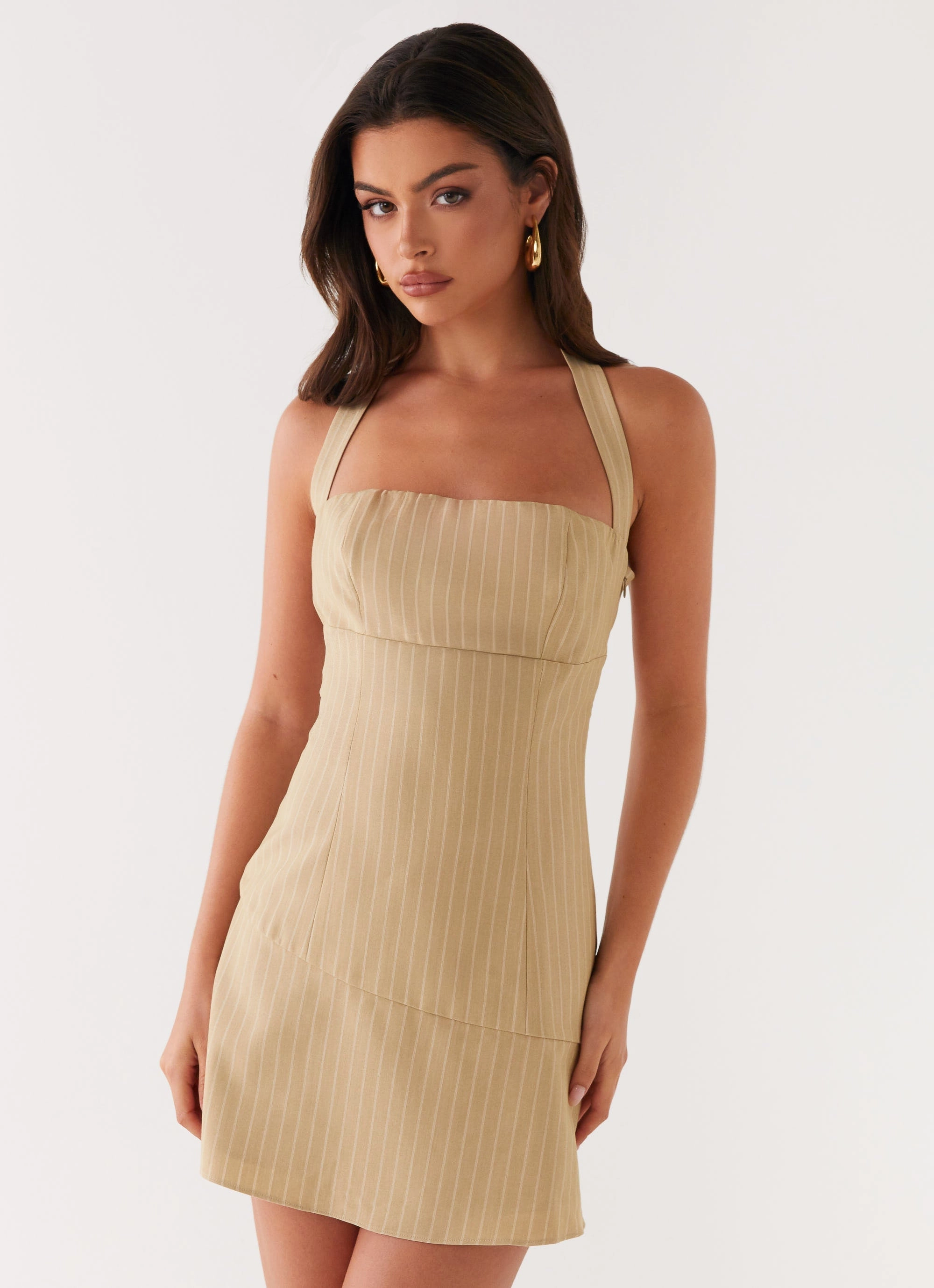 Erica Mini Dress - Beige Stripe Shade Glow