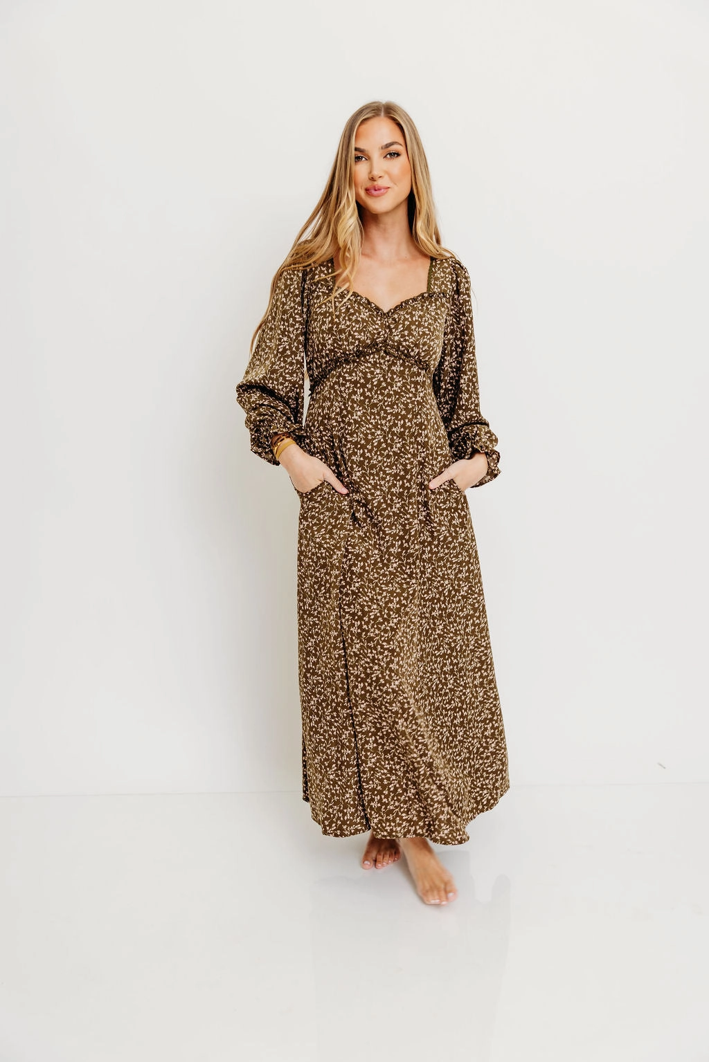 Erin Floral Maxi Dress in Olive Bright Bloom