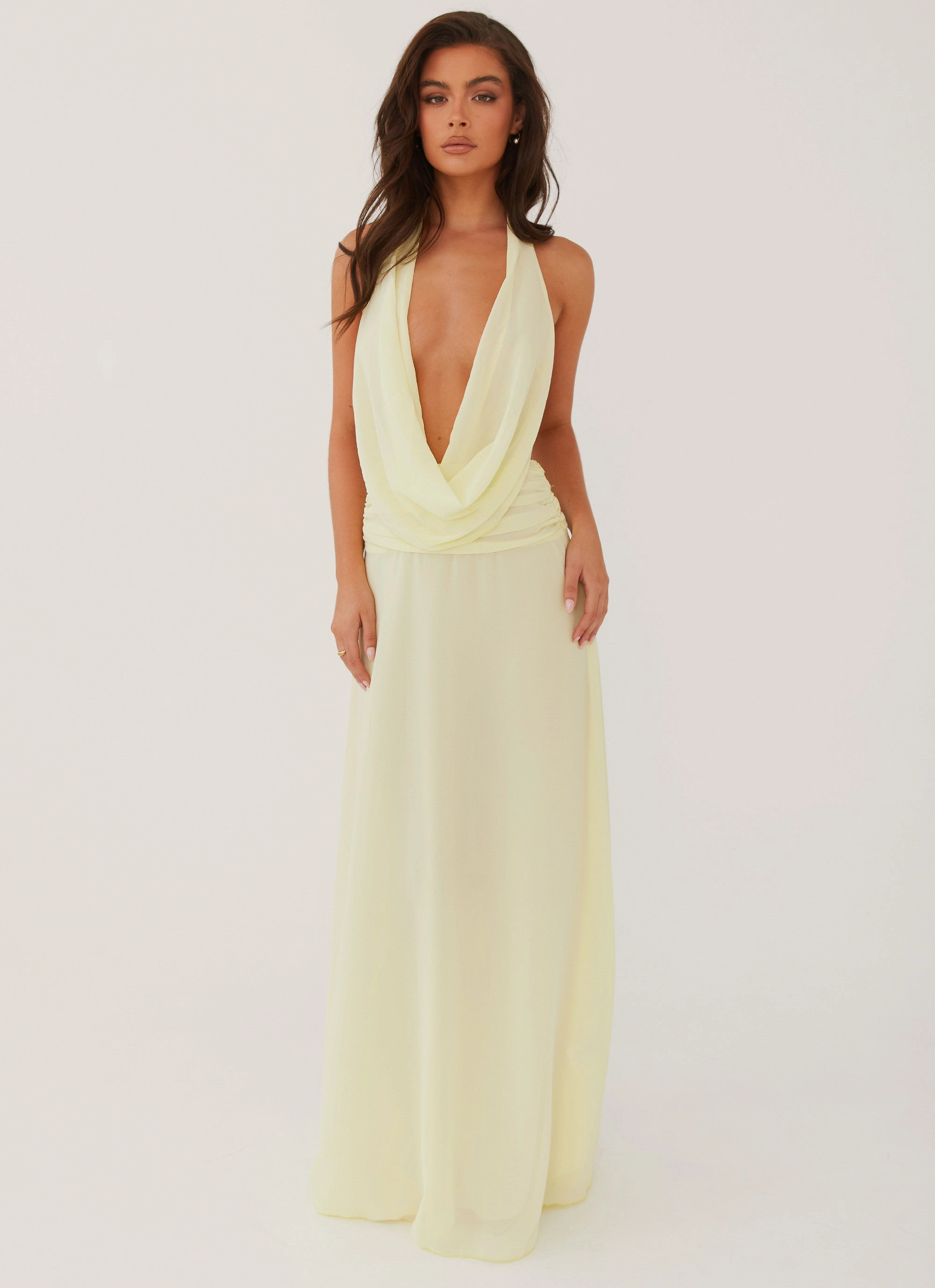 Simple Yet Elegant Modern Staple Elysia Chiffon Maxi Dress - Lemon