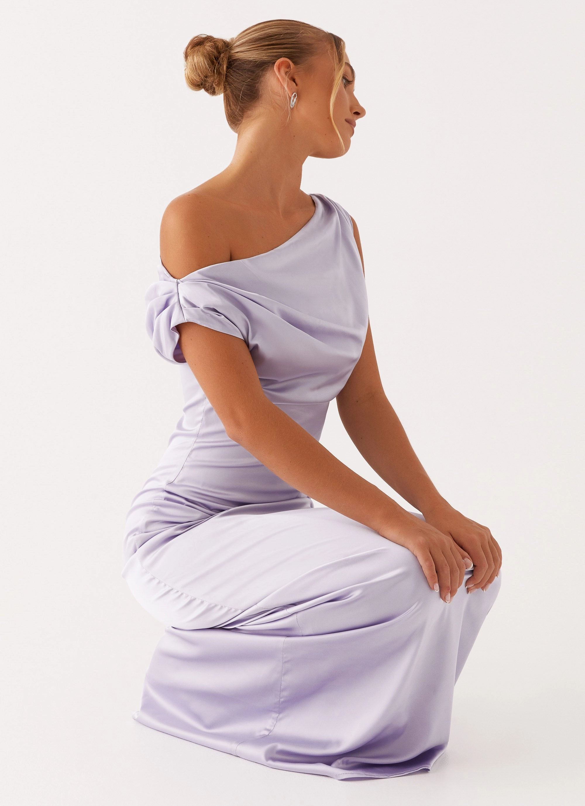 Classic Layering Relax Piece Heart Of Glass Satin Maxi Dress - Lilac