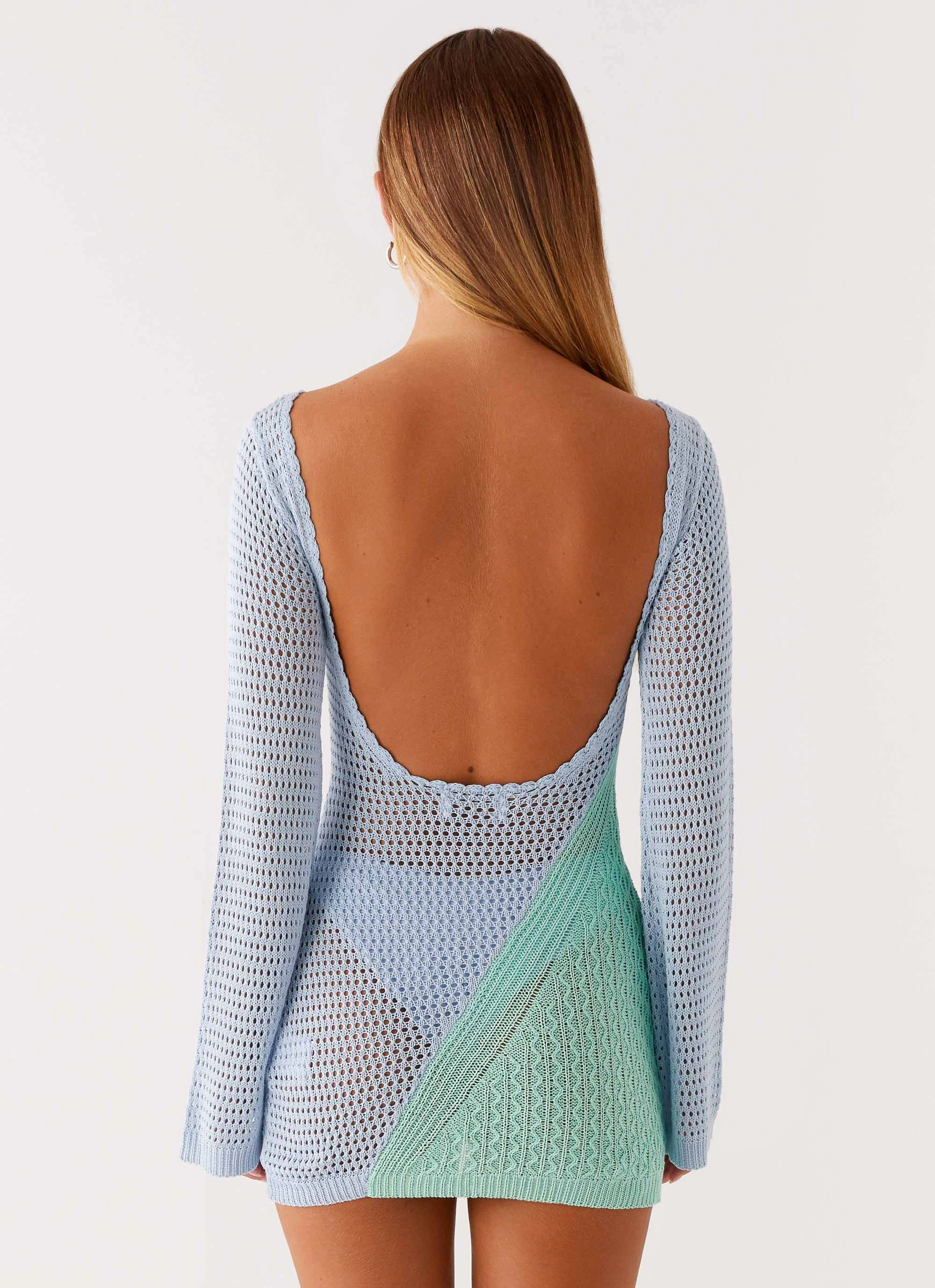 All weather Soft fabric piece Estie Long Sleeve Crochet Mini Dress - Multi