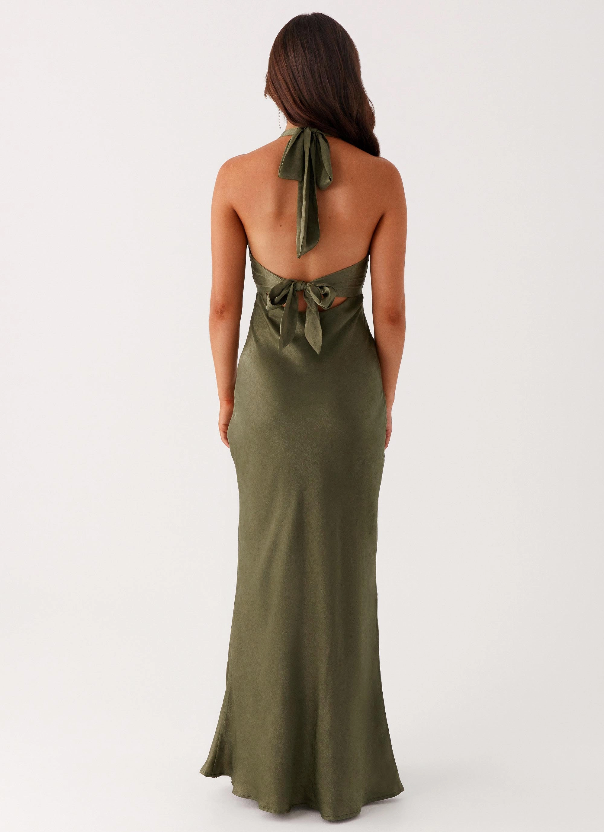 Heavy Hearted Satin Maxi Dress - Khaki Open Design Comfortable Fashion