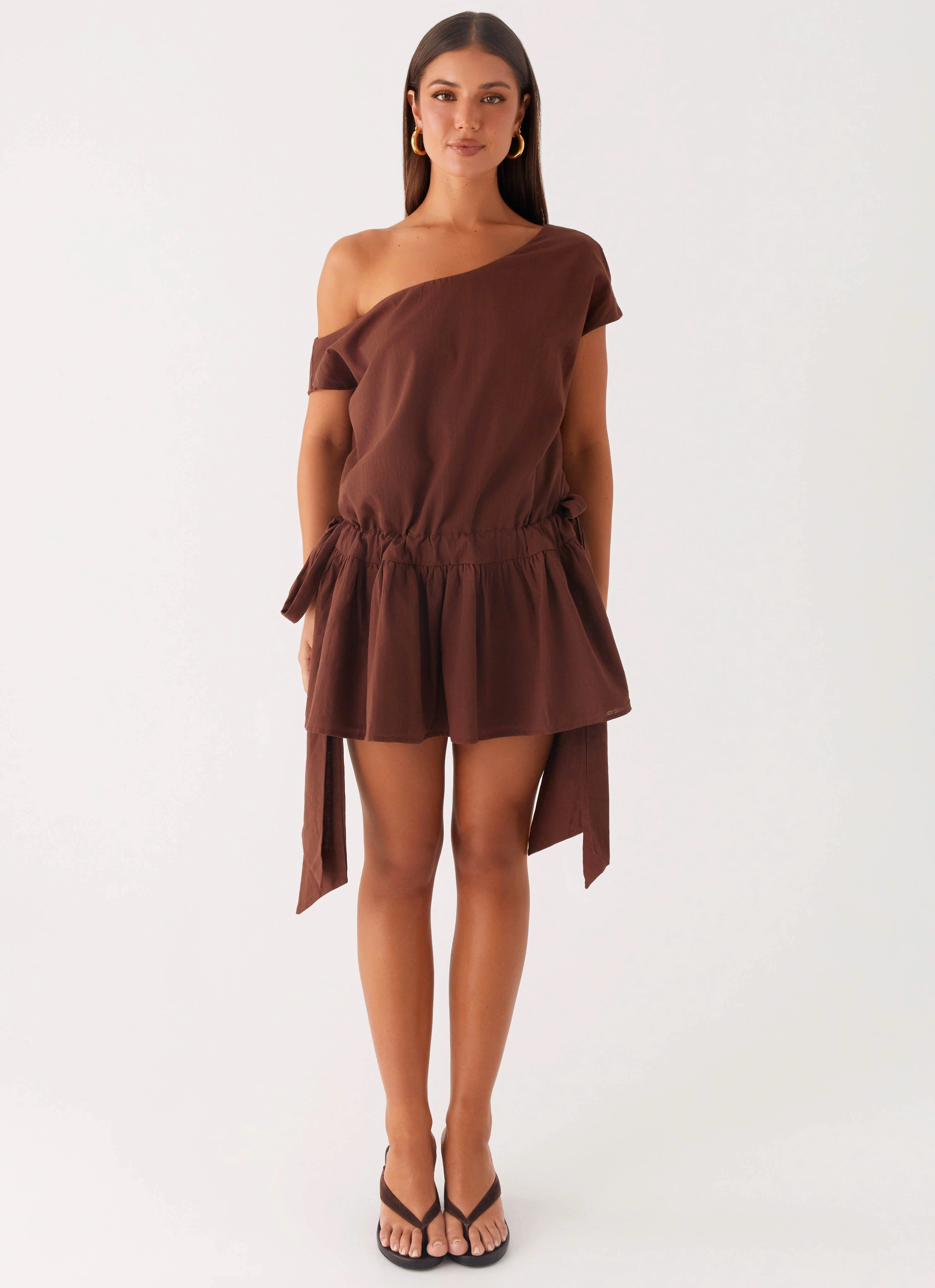Stain-Resistant Airy Silk Ettie Mini Dress - Chocolate