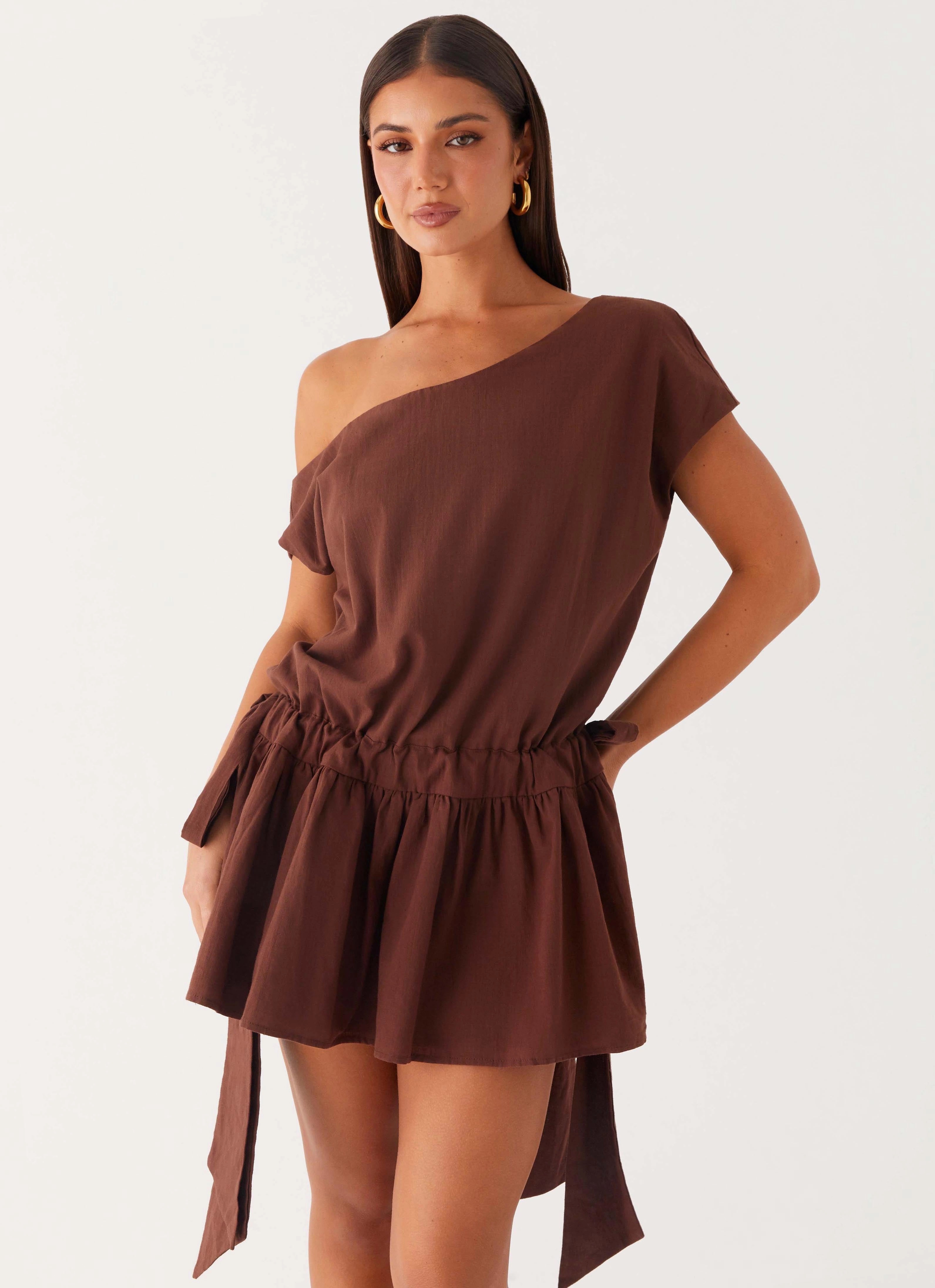 Flattering Look Wear Mood Comfort Ettie Mini Dress - Chocolate