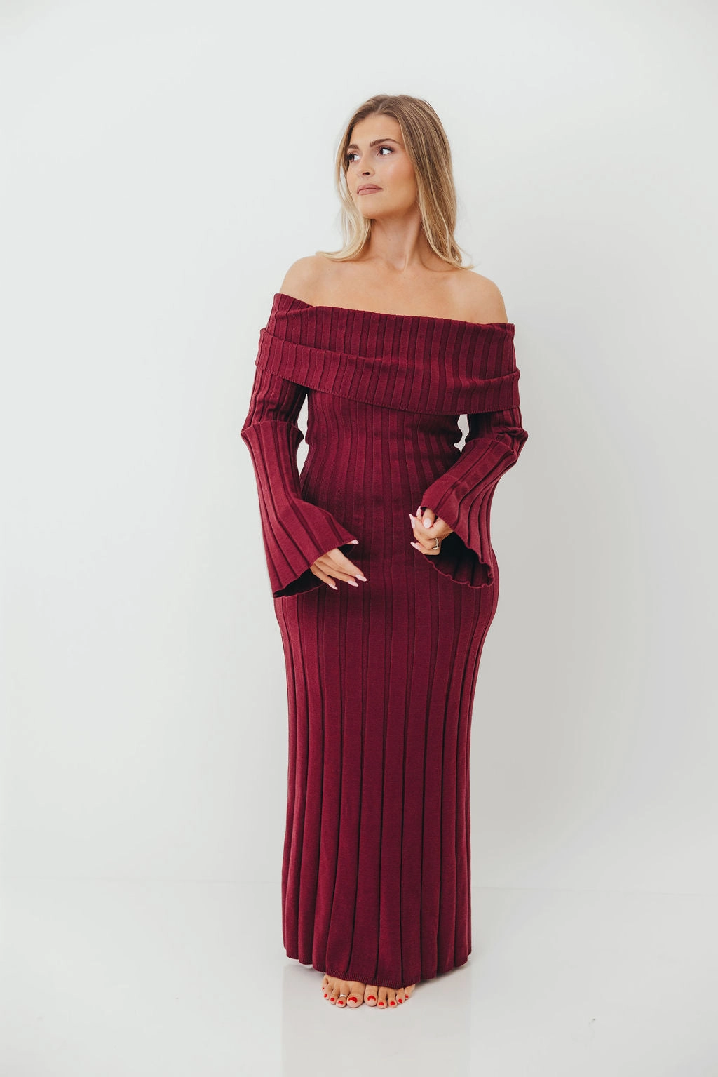 Evella Maxi Dress in Burgundy - Bump Friendly Floral Comfort
