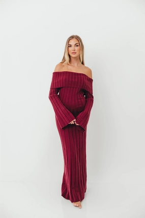 Relaxed Line Evella Maxi Dress in Burgundy - Bump Friendly