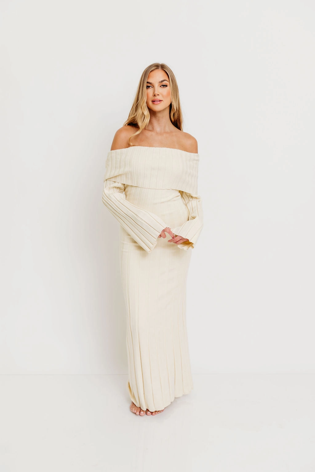 Slim Form Evella Maxi Dress in Cream - Bump Friendly & Inclusive Sizing