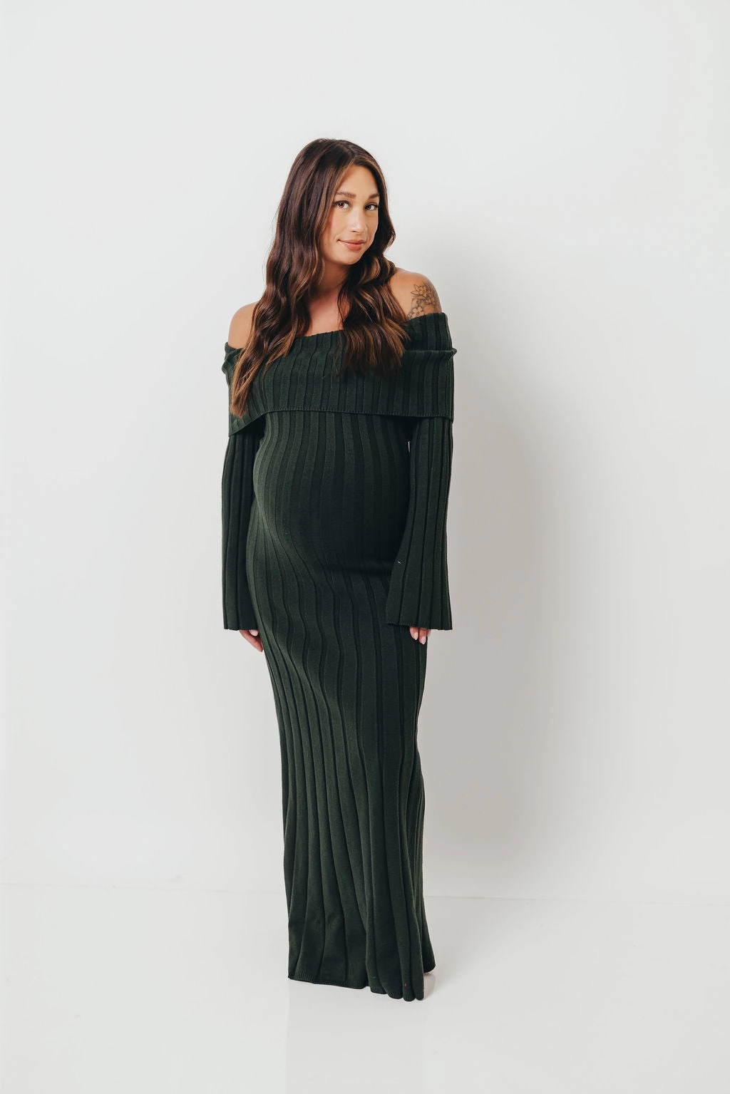 Evella Maxi Dress in Evergreen - Bump Friendly Cool Look Balanced Tone