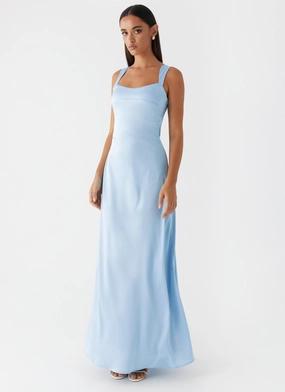 Odette Satin Maxi Dress - Blue Subtle Texture
