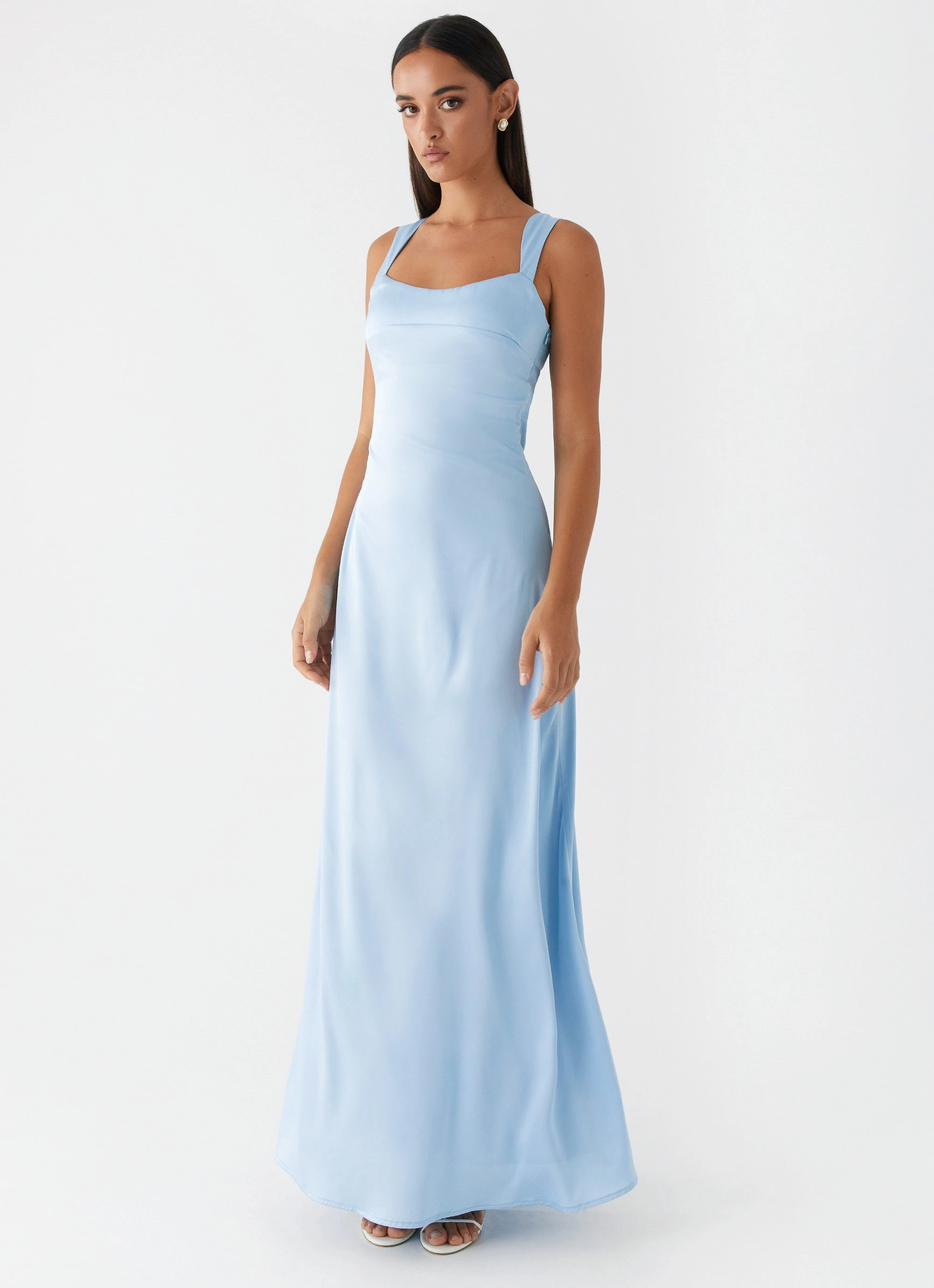 Odette Satin Maxi Dress - Blue Subtle Texture