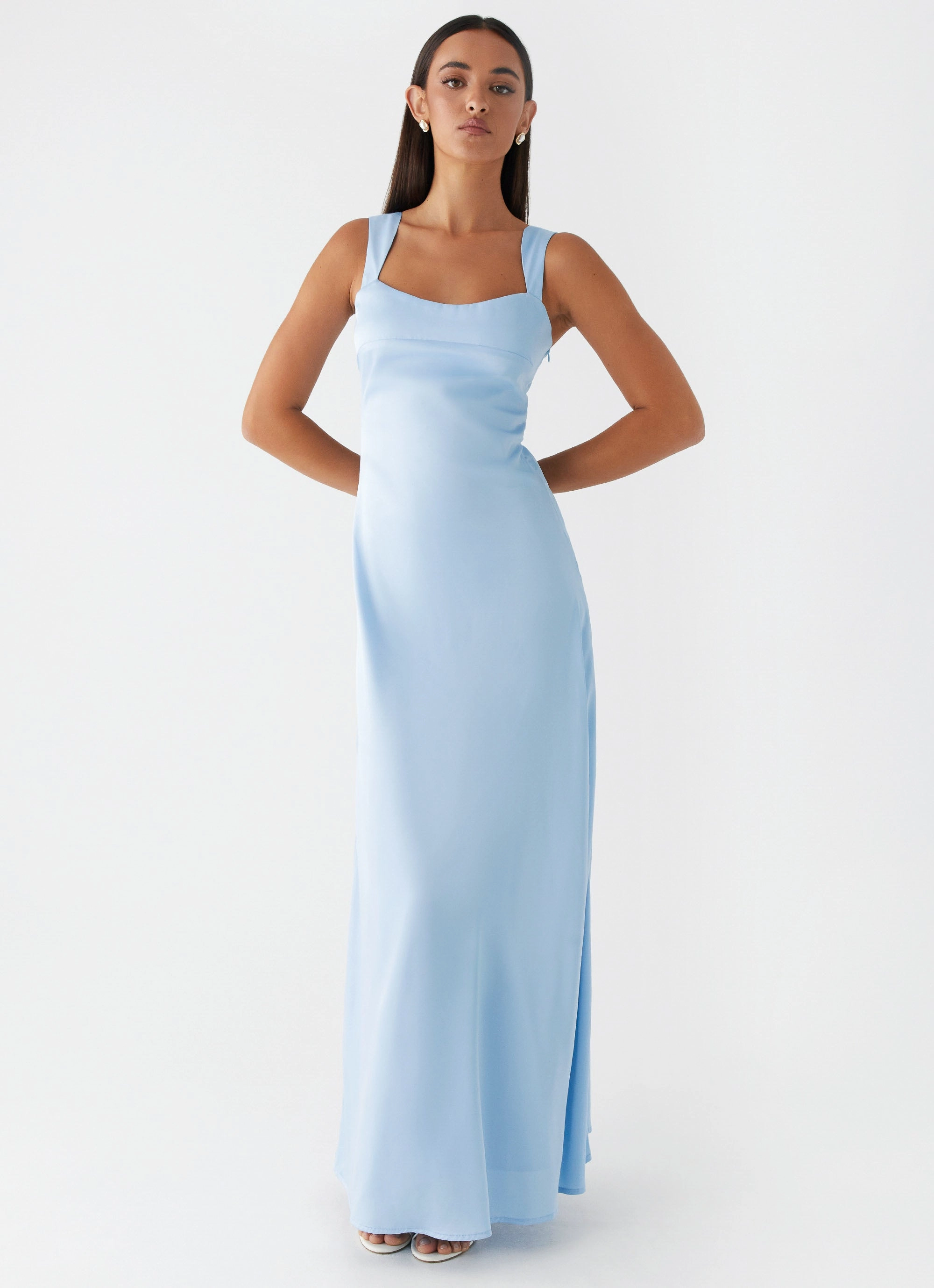 Glossy Fabric Odette Satin Maxi Dress - Blue