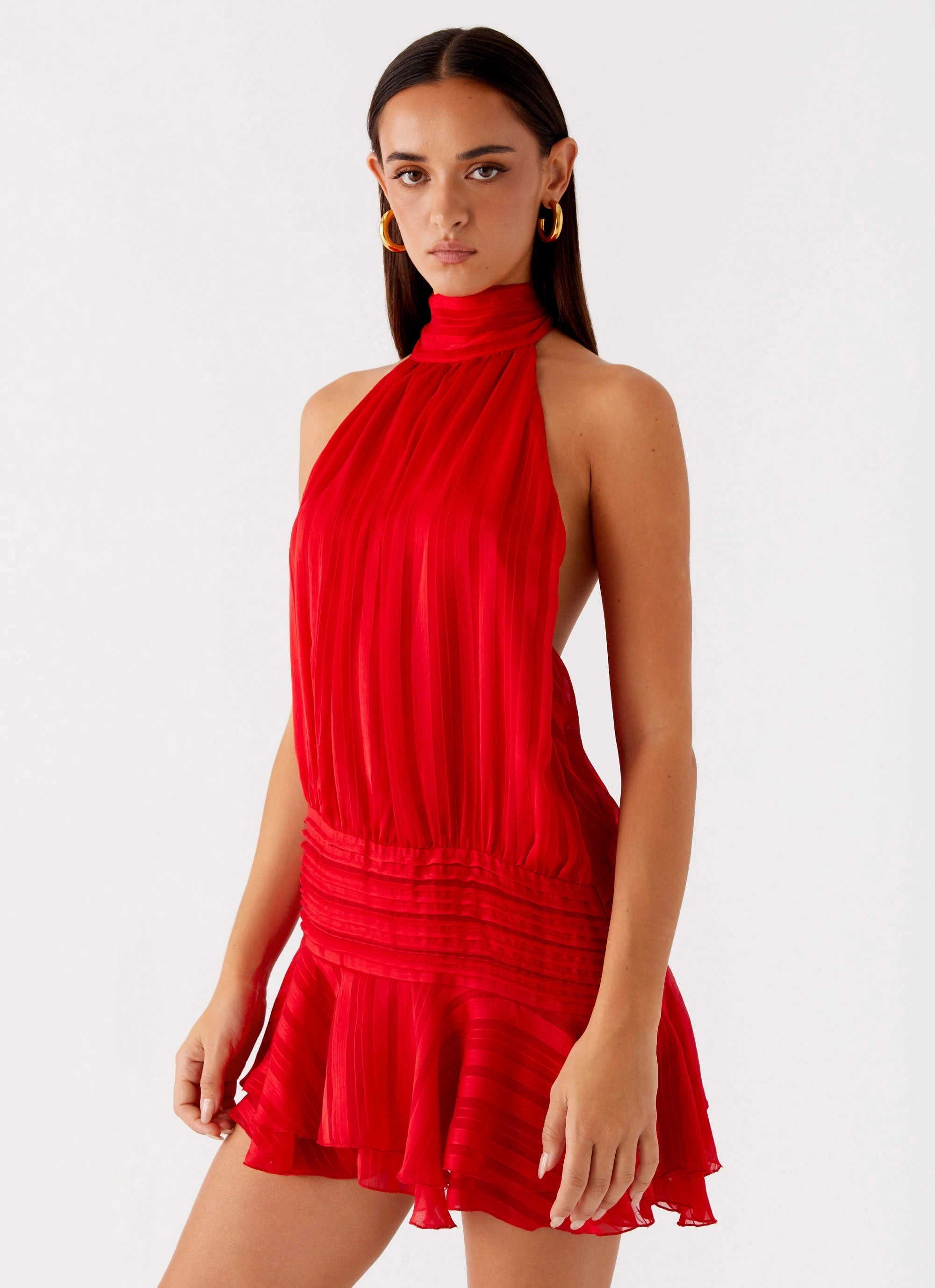 Willow Chiffon Mini Dress - Red Smooth Line