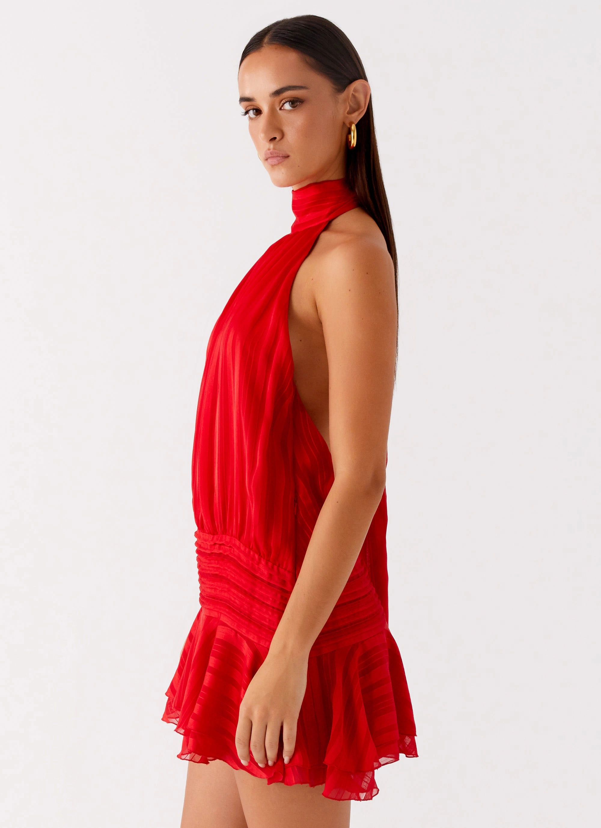 Eco-friendly Willow Chiffon Mini Dress - Red