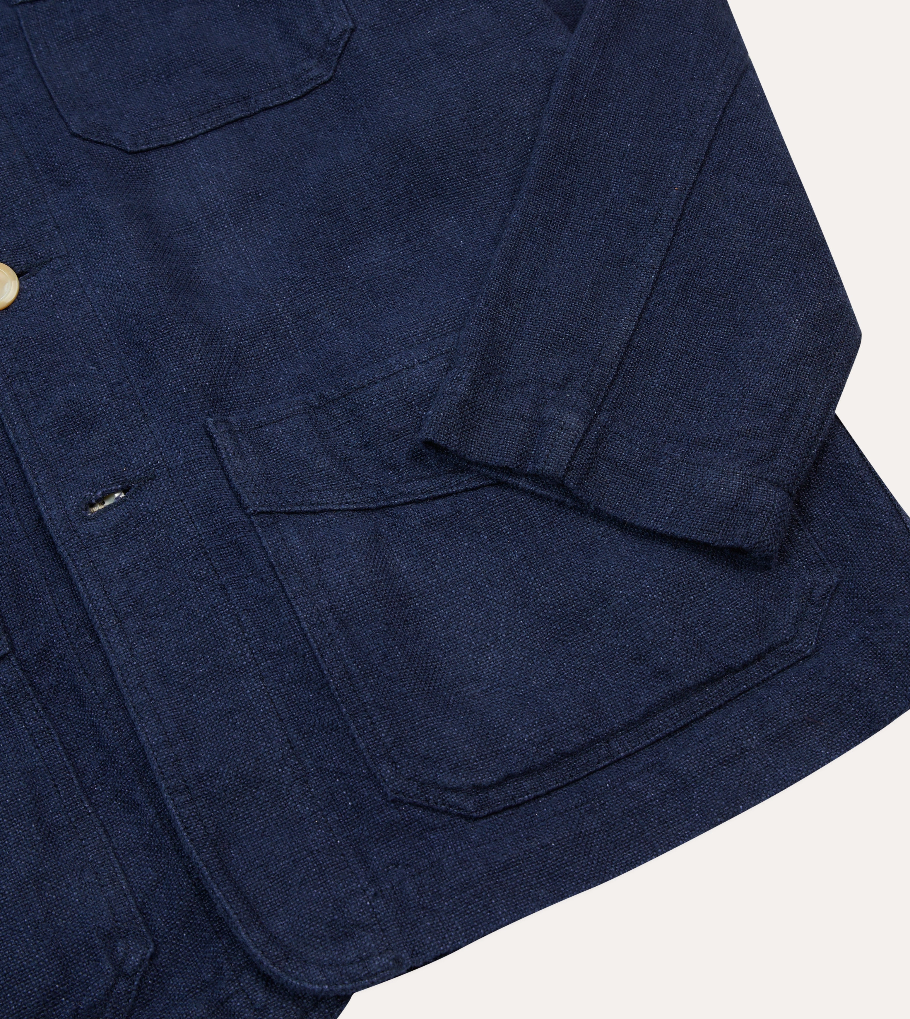 Navy Linen Five-Pocket Chore Jacket Reinforced Elbows Fitted Wear