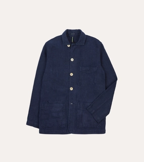 Magnetic Closure Navy Linen Five-Pocket Chore Jacket