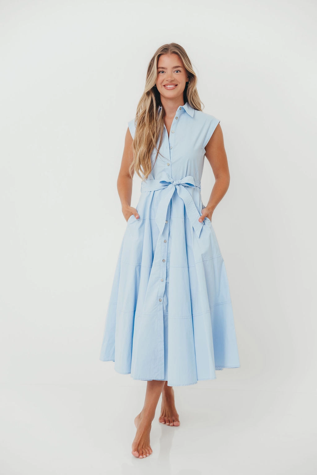 Coffee Break AnnaLynne Midi Dress in Baby Blue