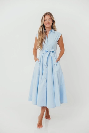 Coffee Break AnnaLynne Midi Dress in Baby Blue