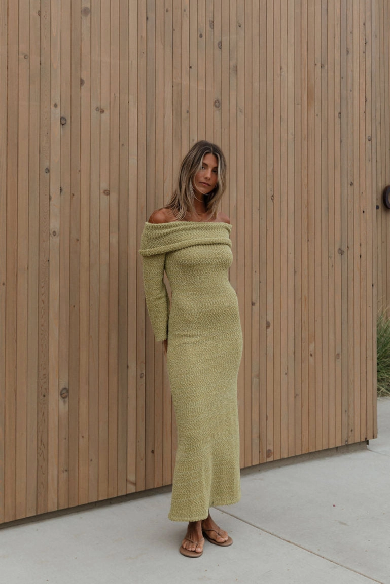 Comfortable Shape Subtle Stitch Nora Knit Maxi Dress in Dusty Lime - Bump Friendly