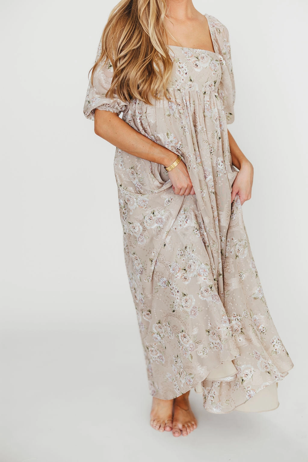 Street Mode Neutral Finish Mona Maxi Dress in Beige/Brown Floral - Bump Friendly