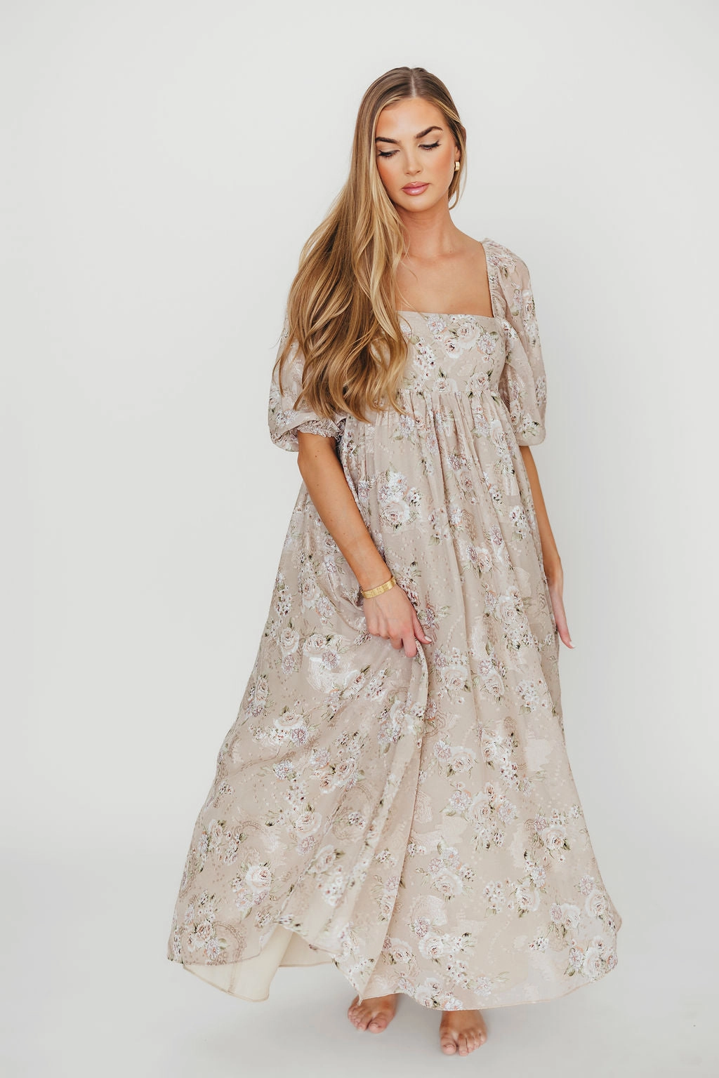 Light Drape Mona Maxi Dress in Beige/Brown Floral - Bump Friendly