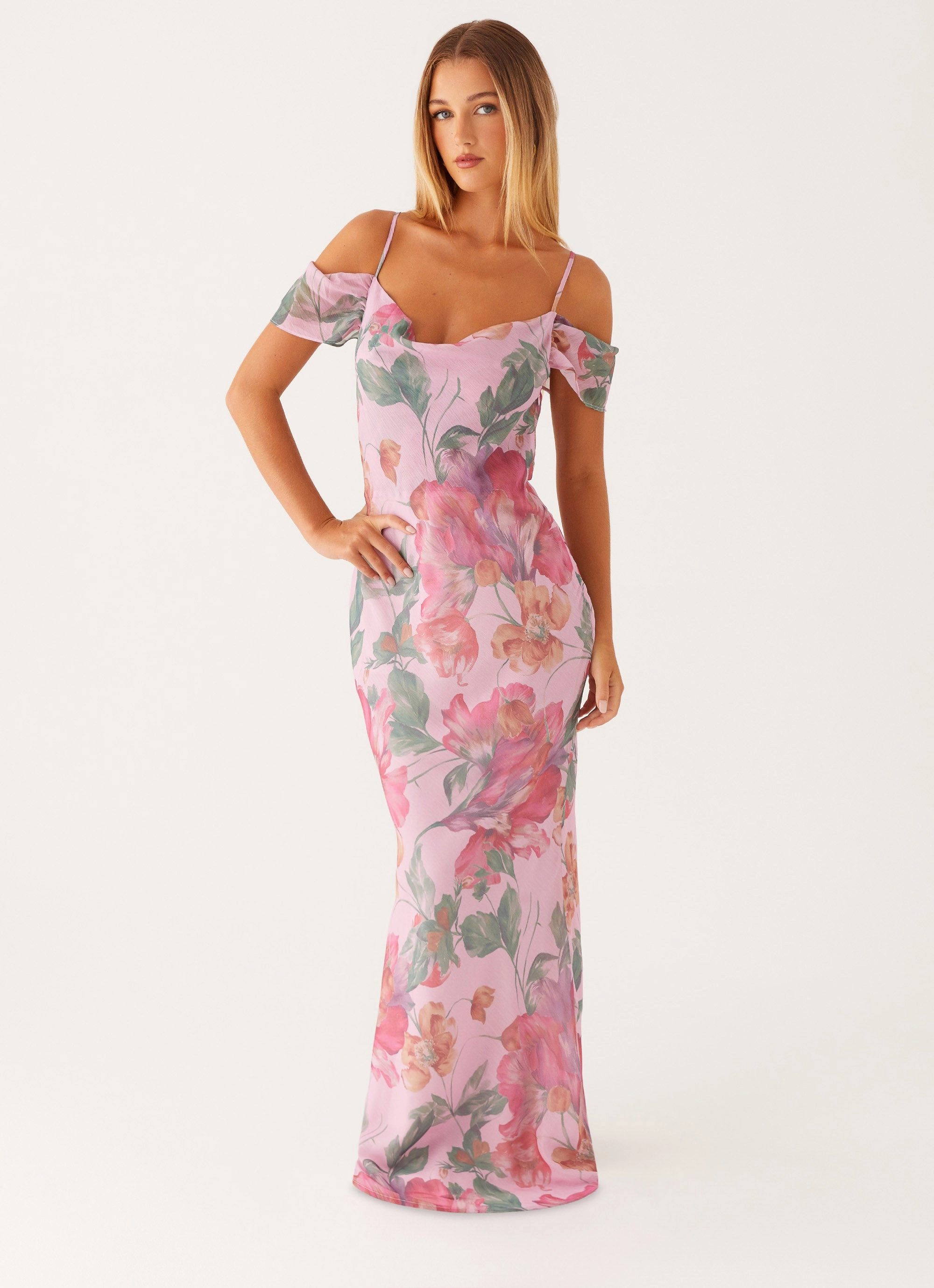 Seline Maxi Dress - Pink Floral polka-dot