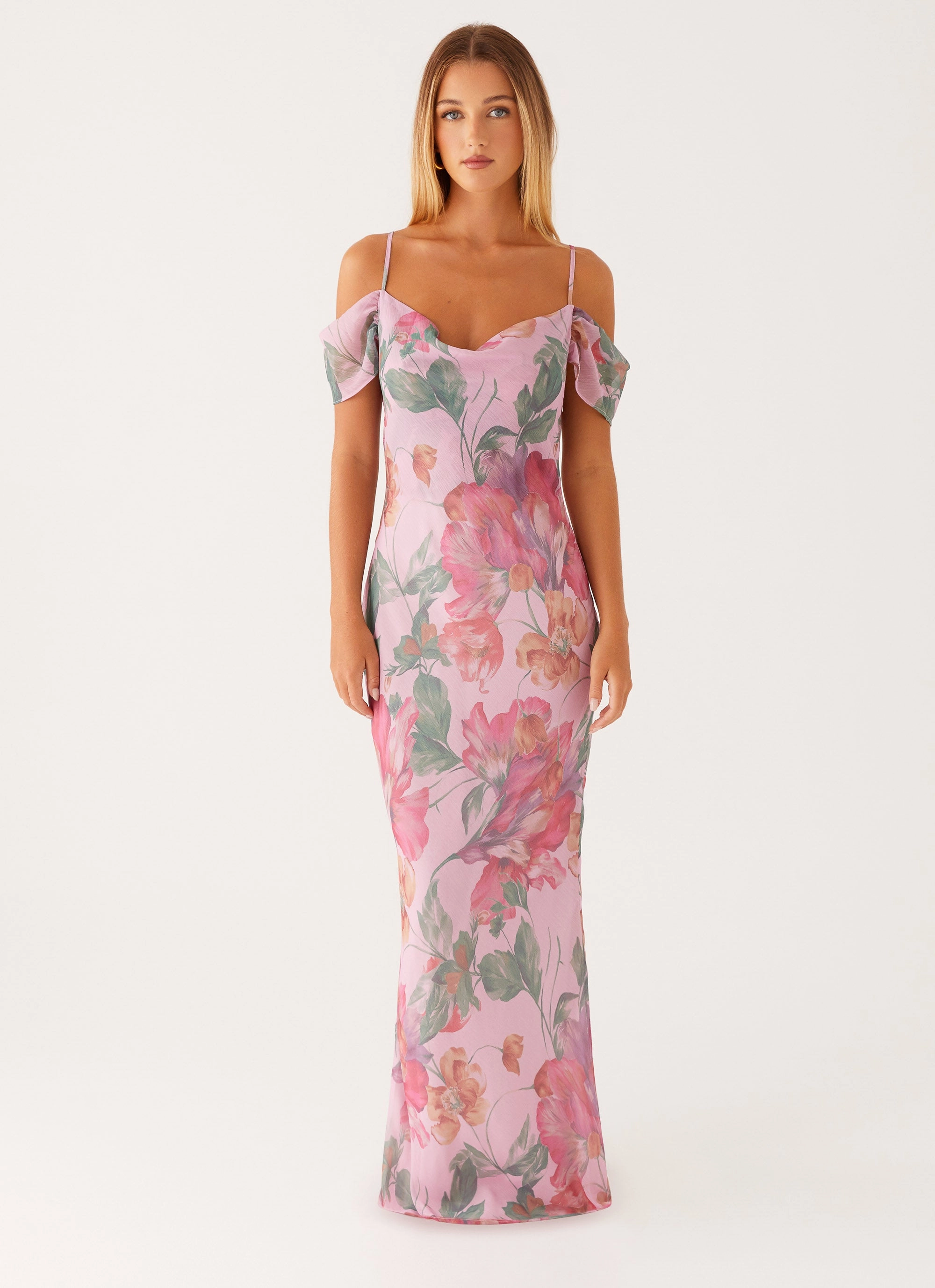 Clean Drape Seline Maxi Dress - Pink Floral